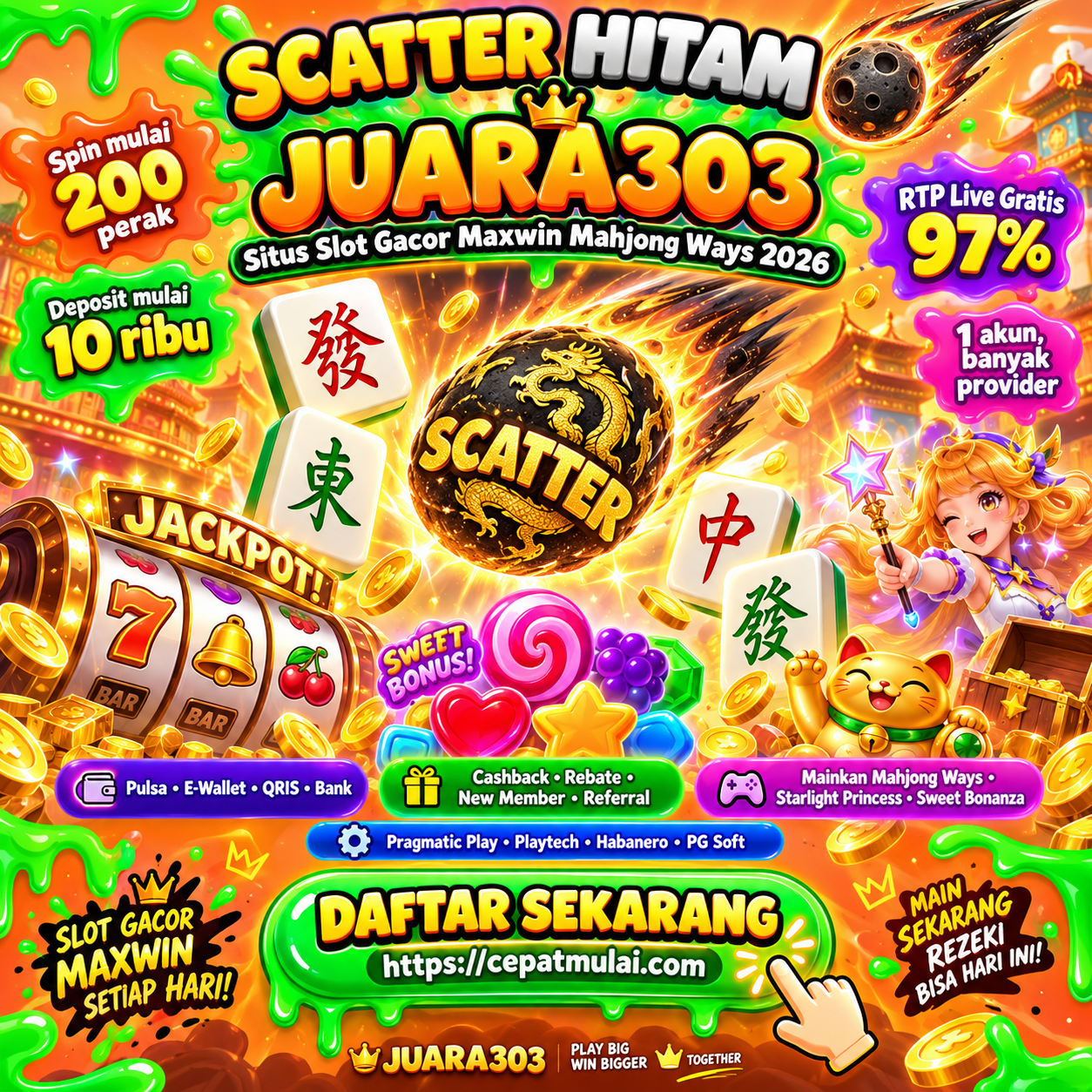 SCATTER HITAM ☄️ Situs JUARA303 Agen Slot Gacor Maxwin Mahjong Ways 2026
